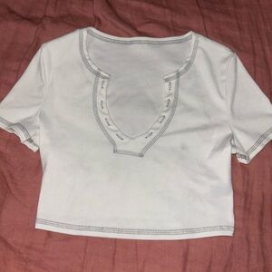 White Crop Top with Gray Stitching